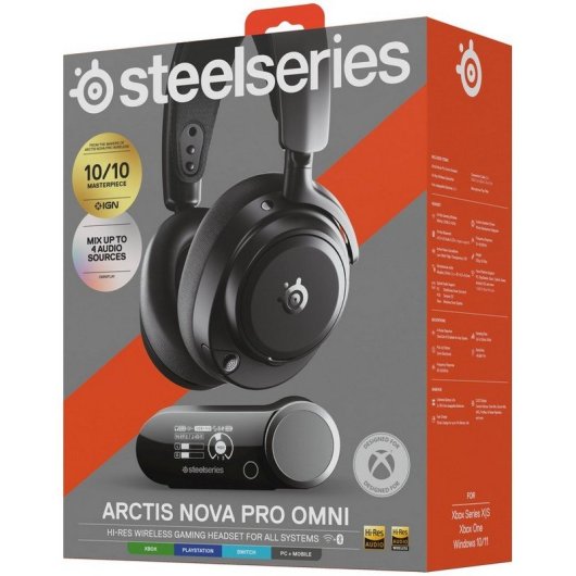 Auriculares SteelSeries Arctis Nova Pro Omni inalámbricos Bluetooth y RF con Cancelación de Ruido, Micrófono y 30 h batería, negro