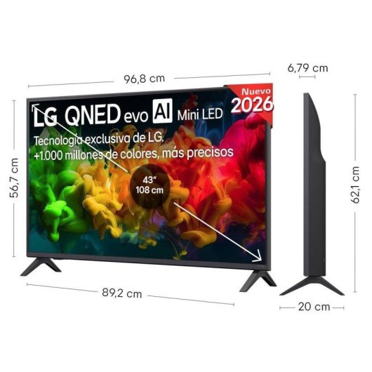 TV LG QNED MiniLED 43QNED80B6B 43" 4K UltraHD 60Hz Smart TV WebOS HDR10 Pro AI α7 Gen9