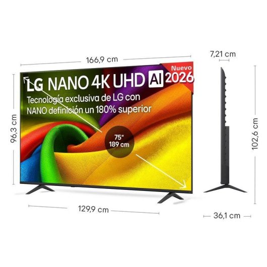 TV LG NANO 4K UHD AI 75NU8E0B3LA 75" 4K UltraHD 60Hz Smart TV WebOS HDR10