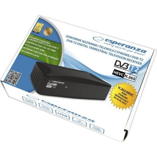 Tuner DVB-T2 Esperanza EV108 Full HD Negro