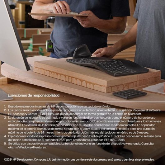 Teclado HP 965 sem fios de membrana ergonómico com teclas programáveis e numérico independente