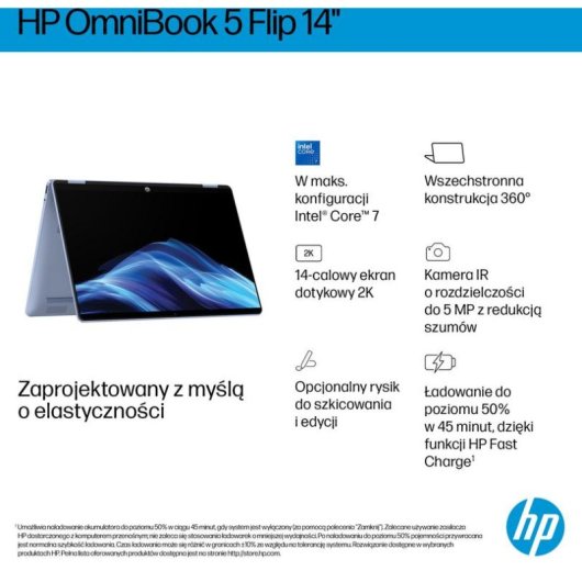 Portátil HP OmniBook 5 Flip 14-fp0004nw 14" Intel Core 5 120U 16GB 512GB SSD Gráficos integrados Windows 11 Home