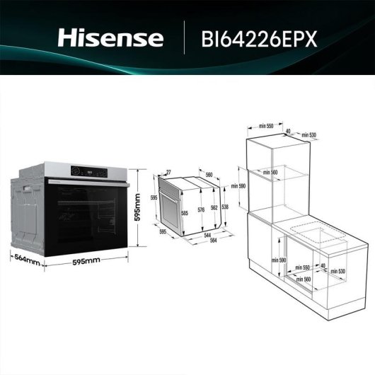 Horno Multifunción Hisense 77L 60cm Pirolítico A++ AirFryer Pizza Guías Telescópicas Negro