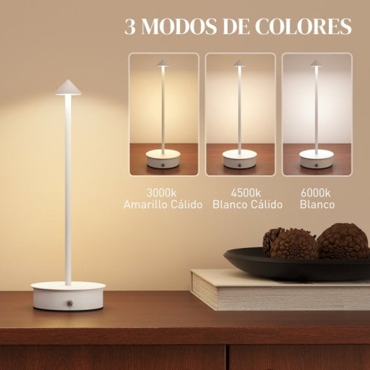 Homcom Pack 2 Lámparas De Mesa Recargables Táctiles Blancas