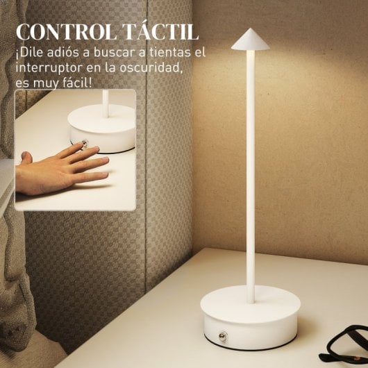 Homcom Pack 2 Lámparas De Mesa Recargables Táctiles Blancas