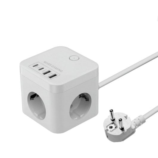 Carregador Mars Gaming MD-CUBE35 Powercube 3x Schuko 4x USB PD 35W GaN Branco