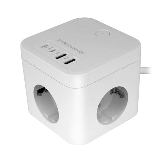 Carregador Mars Gaming MD-CUBE35 Powercube 3x Schuko 4x USB PD 35W GaN Branco