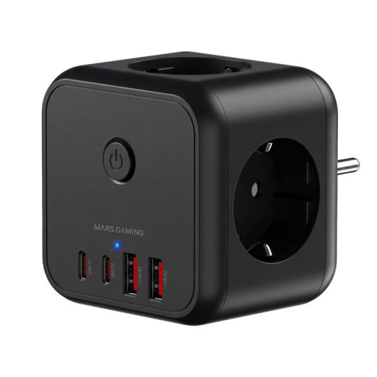 Carregador Mars Gaming MD-CUBE20 Powercube 3x Schuko 4x USB PD 20W GaN Preto