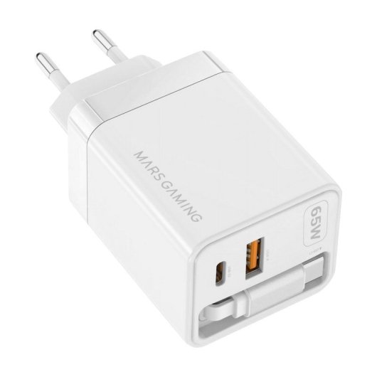Mars Gaming Md-gan65r Cargador Usb-c Gan 65w Cable Retráctil Blanco