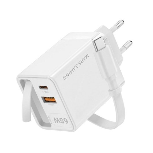 Mars Gaming Md-gan65r Cargador Usb-c Gan 65w Cable Retráctil Blanco