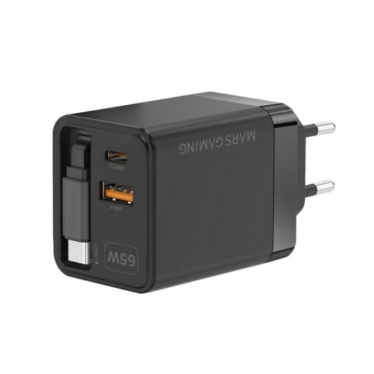 Mars Gaming Md-gan65r Cargador Usb-c Gan 65w Cable Retráctil Negro