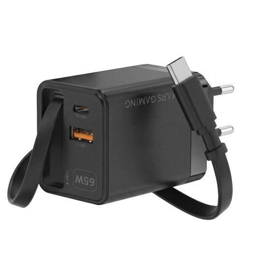 Mars Gaming Md-gan65r Cargador Usb-c Gan 65w Cable Retráctil Negro