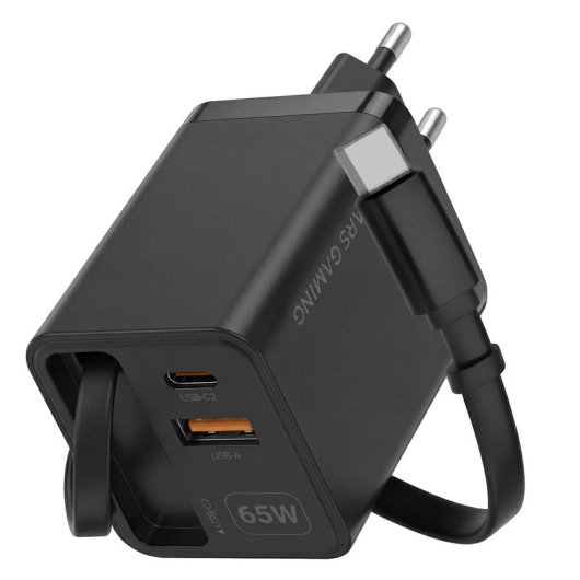 Mars Gaming Md-gan65r Cargador Usb-c Gan 65w Cable Retráctil Negro