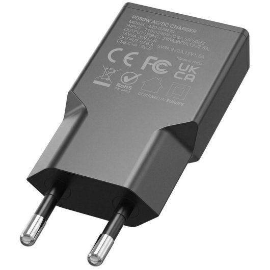 Carregador Mars Gaming MD-GAN30 GaN 30W Carregamento Rápido USB-C USB-A Preto