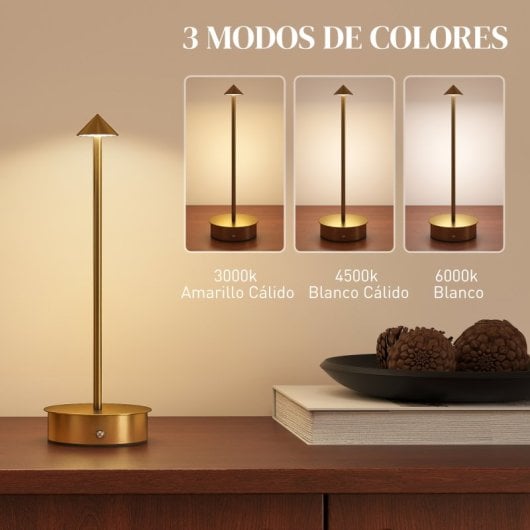 Homcom Pack 2 Lámparas De Mesa Recargables Táctiles Oro