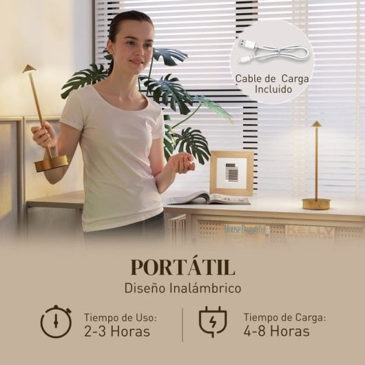 Homcom Pack 2 Lámparas De Mesa Recargables Táctiles Oro