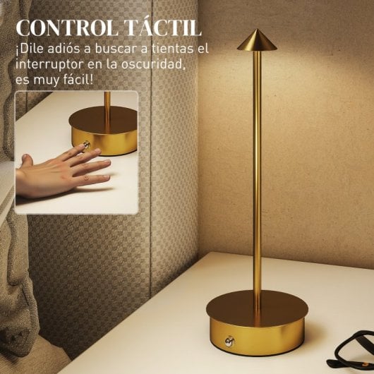 Homcom Pack 2 Lámparas De Mesa Recargables Táctiles Oro