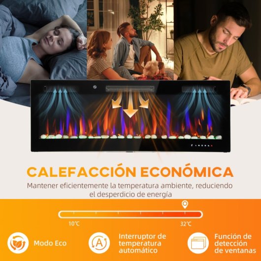 Homcom Chimenea Eléctrica Empotrable Con Llama 3d Ajustable Y 12 Colores