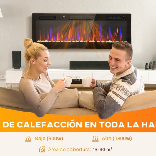 Homcom Chimenea Eléctrica Empotrable Con Llama 3d Ajustable Y 12 Colores