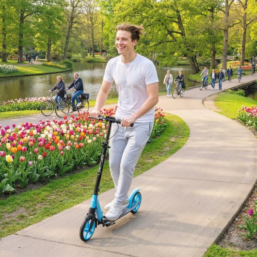 Homcom Patinete Plegable +14 Años Con Manillar Ajustable Azul Cielo Y Negro