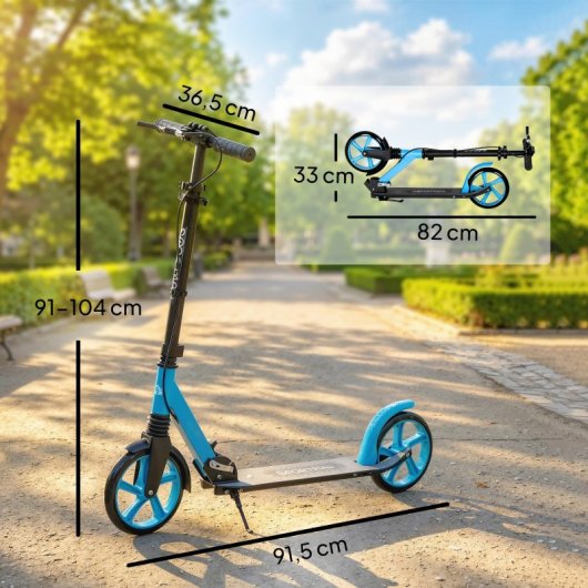 Homcom Patinete Plegable +14 Años Con Manillar Ajustable Azul Cielo Y Negro