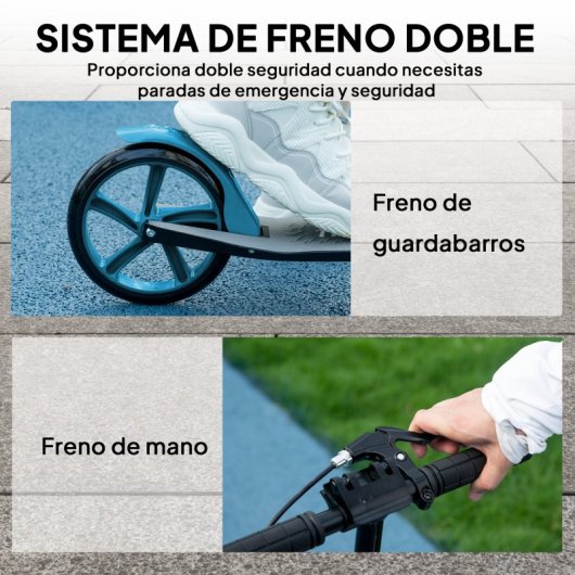 Homcom Patinete Plegable +14 Años Con Manillar Ajustable Azul Cielo Y Negro