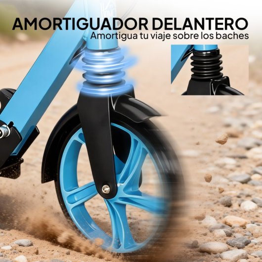 Homcom Patinete Plegable +14 Años Con Manillar Ajustable Azul Cielo Y Negro