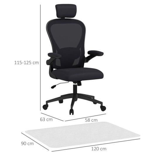 Homcom Pack Oficina Con Silla De Malla Negra Y Alfombra Protectora 90x120 Cm