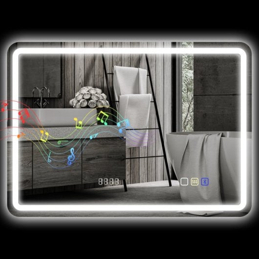 Homcom Espejo Baño Led 70x50 Cm Bluetooth Reloj Digital Antivaho