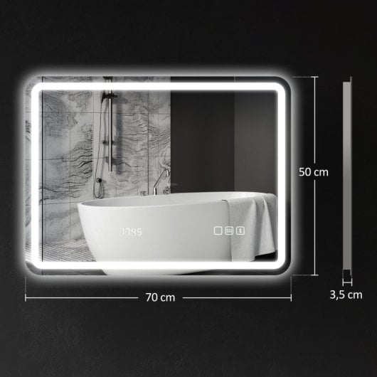 Homcom Espejo Baño Led 70x50 Cm Bluetooth Reloj Digital Antivaho