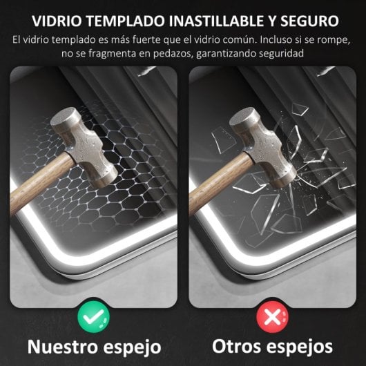 Homcom Espejo Baño Led 70x50 Cm Bluetooth Reloj Digital Antivaho