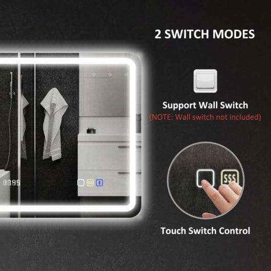 Homcom Espejo Baño Led 70x50 Cm Bluetooth Reloj Digital Antivaho