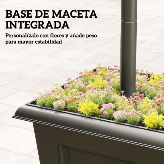 Farola Solar Outsunny B30-070V00BK 3 Cabeças Macetero Preto IP44