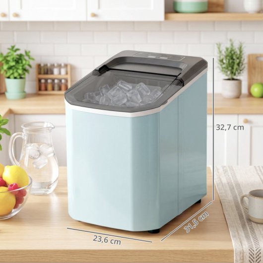 Homcom Máquina De Hielo Autolimpiable 12 Kg/24h 9 Cubitos En 7 Min Azul Claro