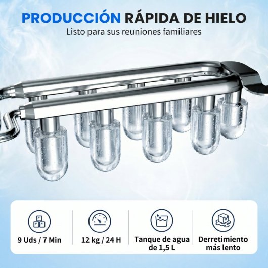Homcom Máquina De Hielo Autolimpiable 12 Kg/24h 9 Cubitos En 7 Min Azul Claro