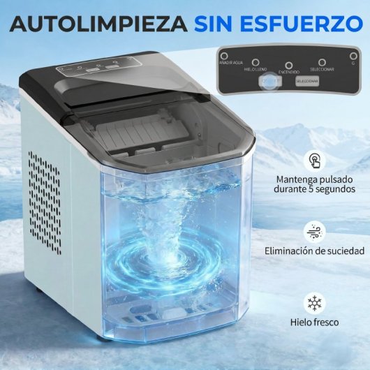 Homcom Máquina De Hielo Autolimpiable 12 Kg/24h 9 Cubitos En 7 Min Azul Claro
