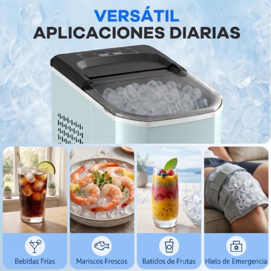 Homcom Máquina De Hielo Autolimpiable 12 Kg/24h 9 Cubitos En 7 Min Azul Claro
