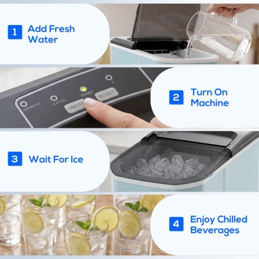 Homcom Máquina De Hielo Autolimpiable 12 Kg/24h 9 Cubitos En 7 Min Azul Claro