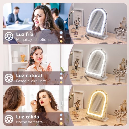 Espelho Maquilhagem Homcom 505-023V90WT LED Branco Rotação 360° Controlo Tátil