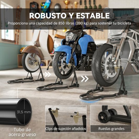 Homcom Caballete De Moto Carga 390 Kg Soporte Delantero Y Trasera Universal
