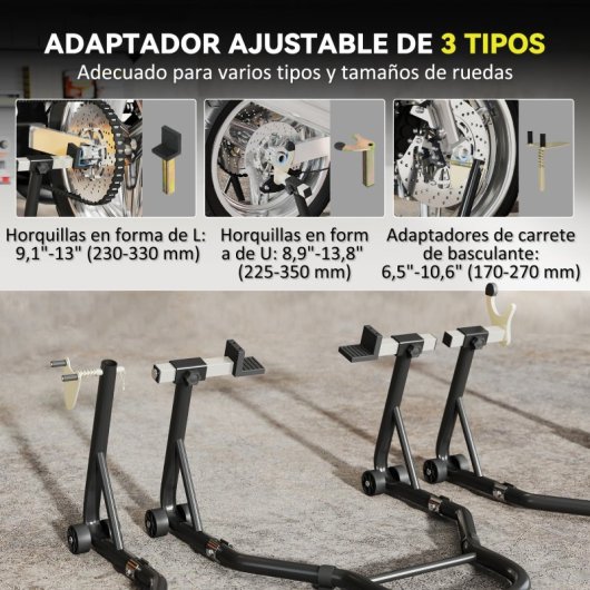 Homcom Caballete De Moto Carga 390 Kg Soporte Delantero Y Trasera Universal