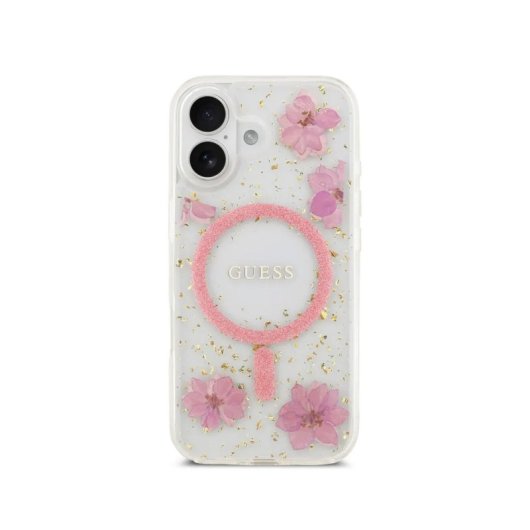 Guess Funda Para Iphone 17 – Carcasa Con Magsafe Con Flores Rosas Y Detalles Dorados, Diseño Elegante Y Ajuste Preciso