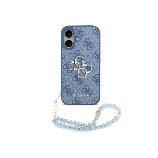 Guess Funda Para Iphone 17 – Carcasa De Polipiel Azul Con Logo 4g Clásico Y Correa De Perlas, Diseño Elegante Y Ajuste Preciso