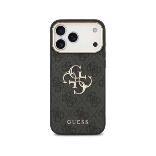 Guess Funda Para Iphone 17 Pro Max – Carcasa De Polipiel Negra Con Gran Logo 4g Dorado, Diseño Elegante Y Ajuste Preciso