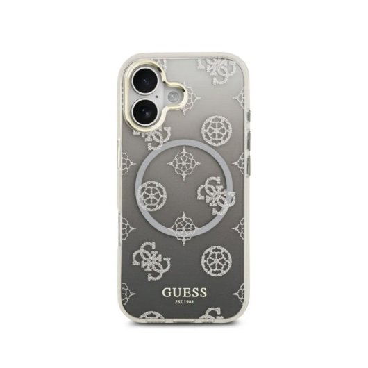 Guess Funda Para Iphone 17 – Carcasa Pc+tpu Con Magsafe Peonía Negra Con Brillos, Diseño Elegante Y Ajuste Preciso