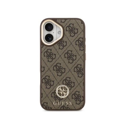 Guess Funda Para Iphone 16 – Carcasa Con Magsafe Marrón Con Logo 4g De Strass Y Correa Ancha, Diseño Elegante Y Ajuste Preciso