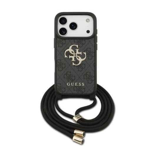 Guess Funda Para Iphone 17 Pro Max – Carcasa De Pu Negra Con Logo 4g Y Correa Con Cordón, Diseño Práctico Y Ajuste Preciso