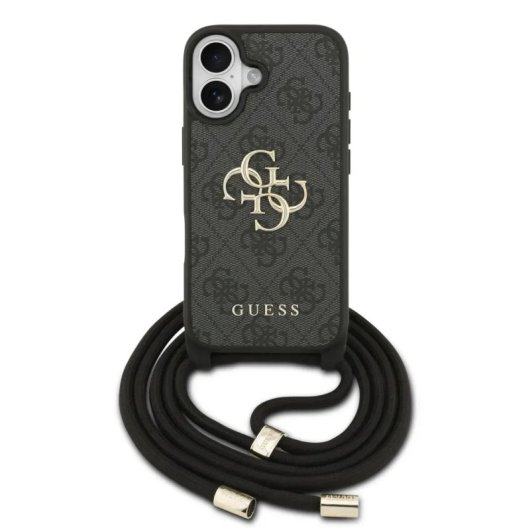 Guess Funda Para Iphone 17 – Carcasa De Pu Negra Con Logo 4g Y Correa Con Cordón, Diseño Práctico Y Ajuste Preciso
