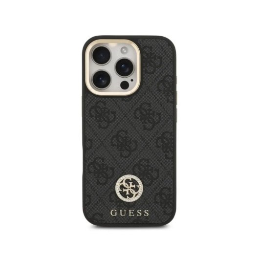 Guess Funda Para Iphone 16 Pro – Carcasa Con Magsafe Negra Con Logo 4g De Strass Y Correa Ancha, Diseño Elegante Y Ajuste Preciso
