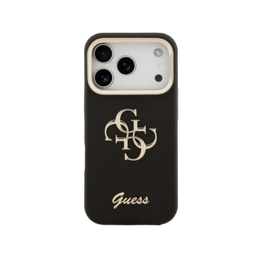 Guess Funda Para Iphone 17 Pro – Carcasa Efecto Granulado Negra Con Logo Y Soporte, Diseño Funcional Y Ajuste Preciso